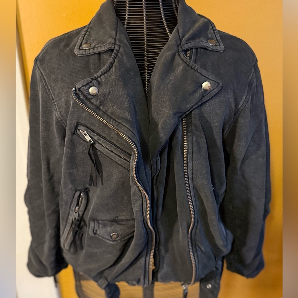 We The Free - Free People Black Utility Moto Jacket soft knit material small